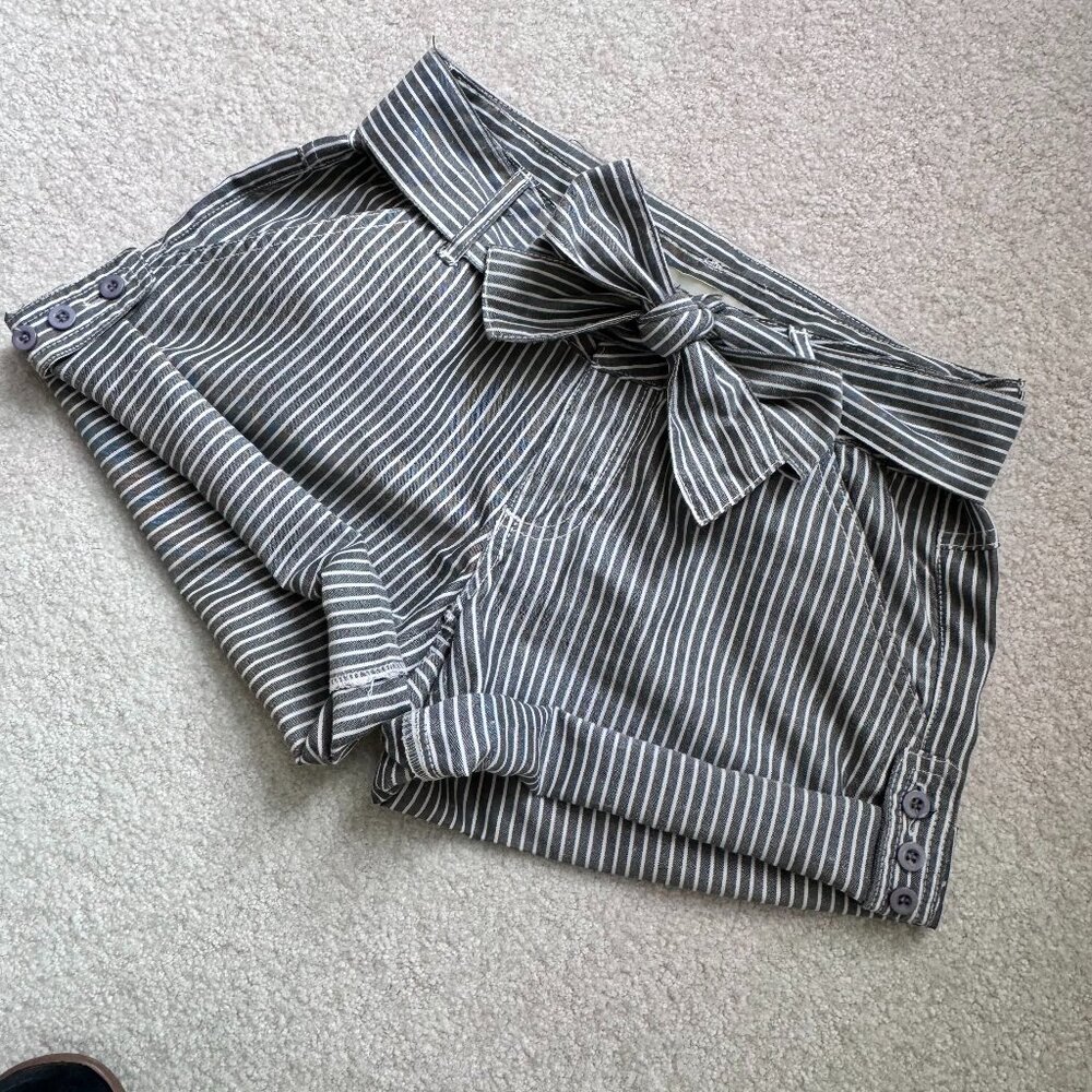 Cotton Pinstripe Bow-Front Shorts